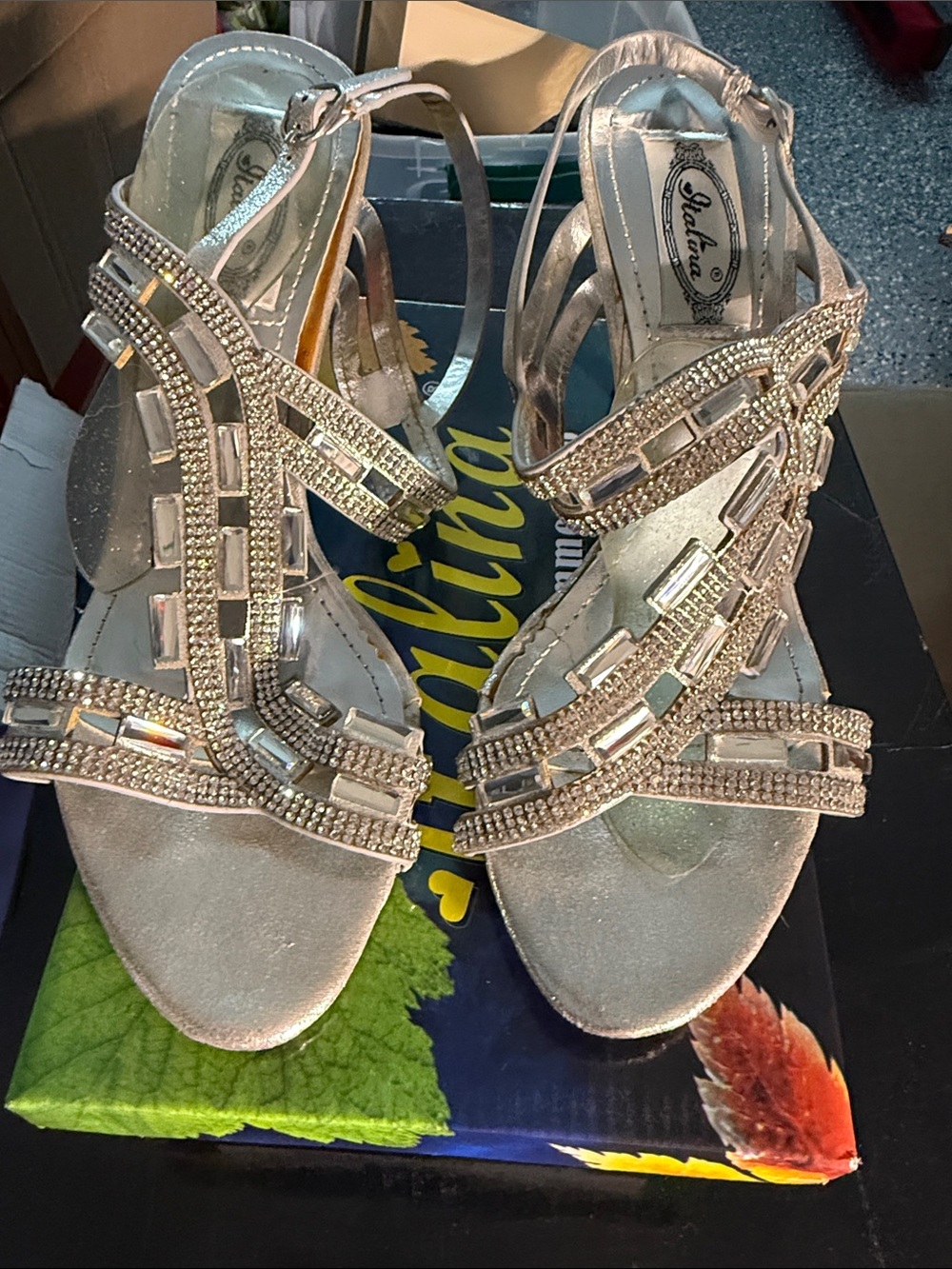 Italiana by Summer Rio Metallic Champagne Crystal-Strap Heels Size 9
